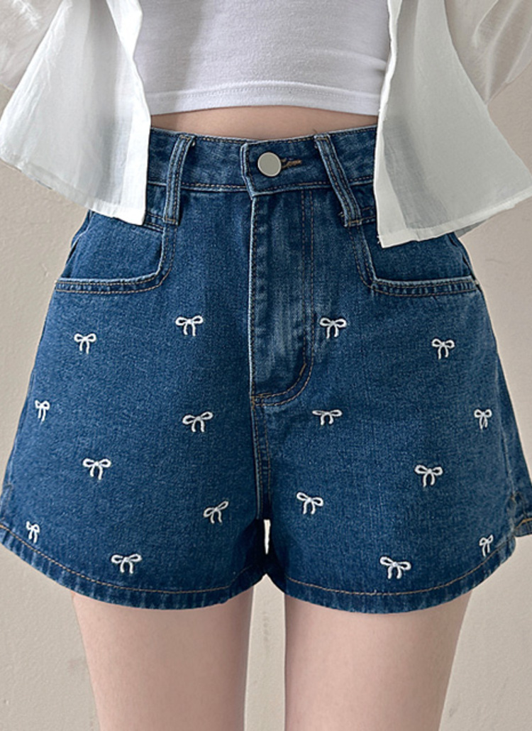 サイドスリットリボンショートデニムパンツ | レディース